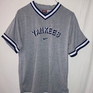 Nike Yankees Gray V-Neck Tee with Navy Trim